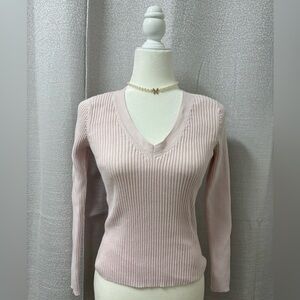 Preview International Light Pink V-Neck Sweater Ribbed Balletcore Coquette Y2K